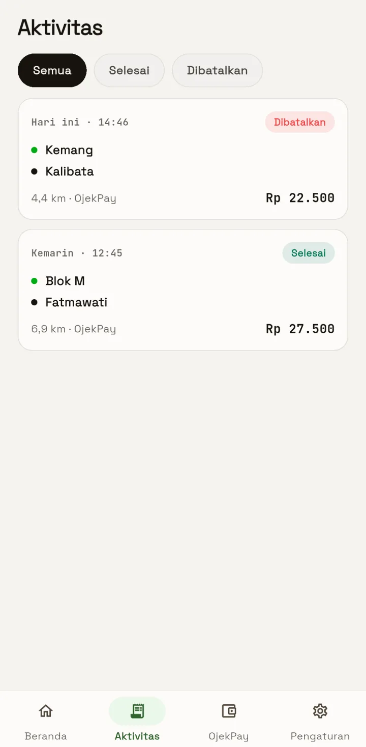 OjekPro — penumpang aktivitas, aplikasi HP