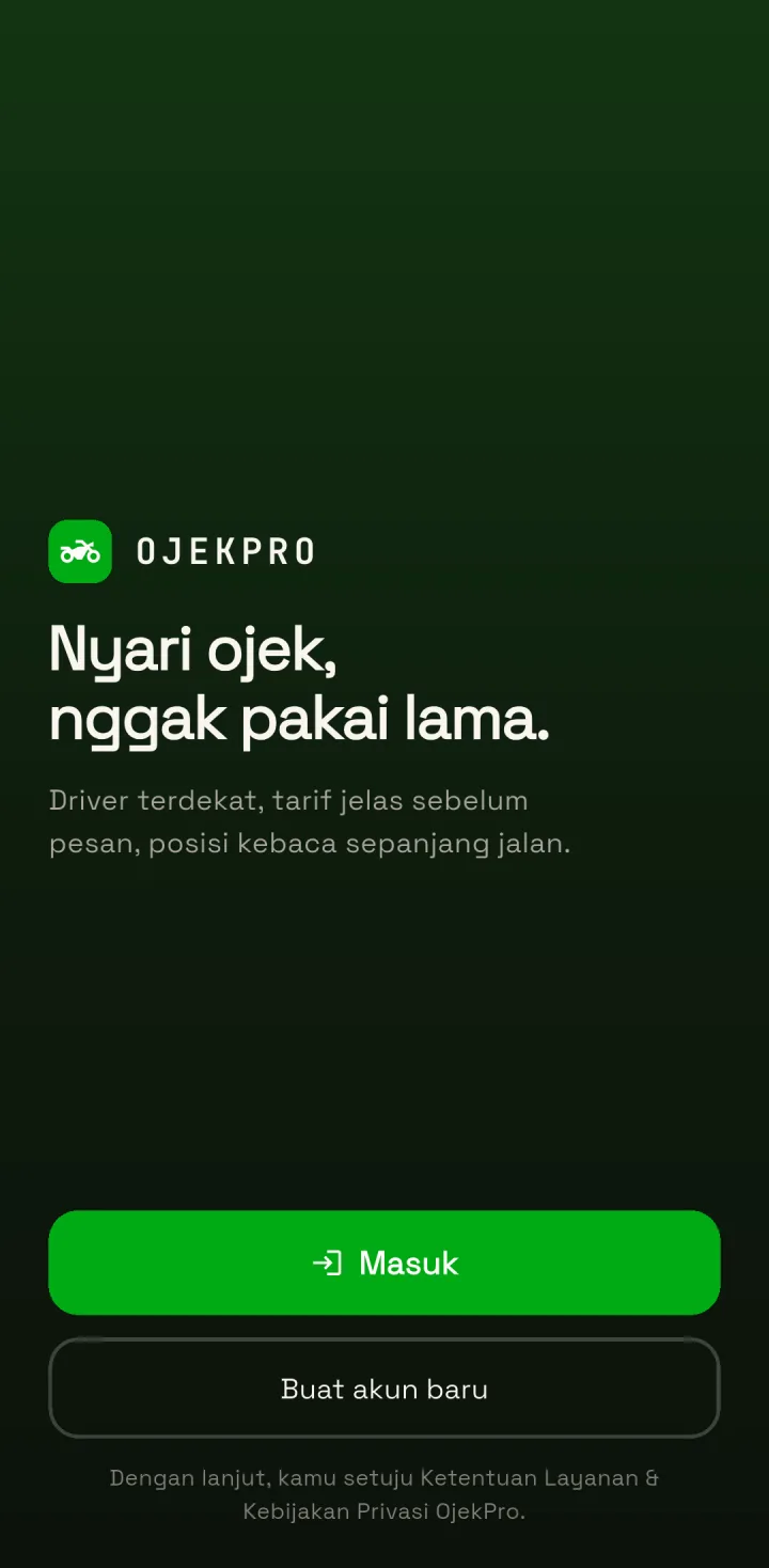 OjekPro — penumpang sambutan, aplikasi HP
