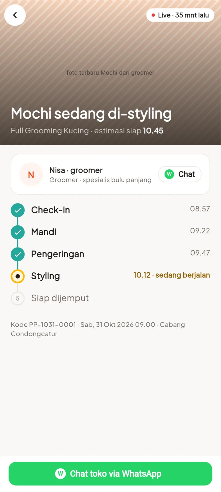 Tampilan PetPro: Pemilik tidak perlu bertanya "sudah selesai belum?".