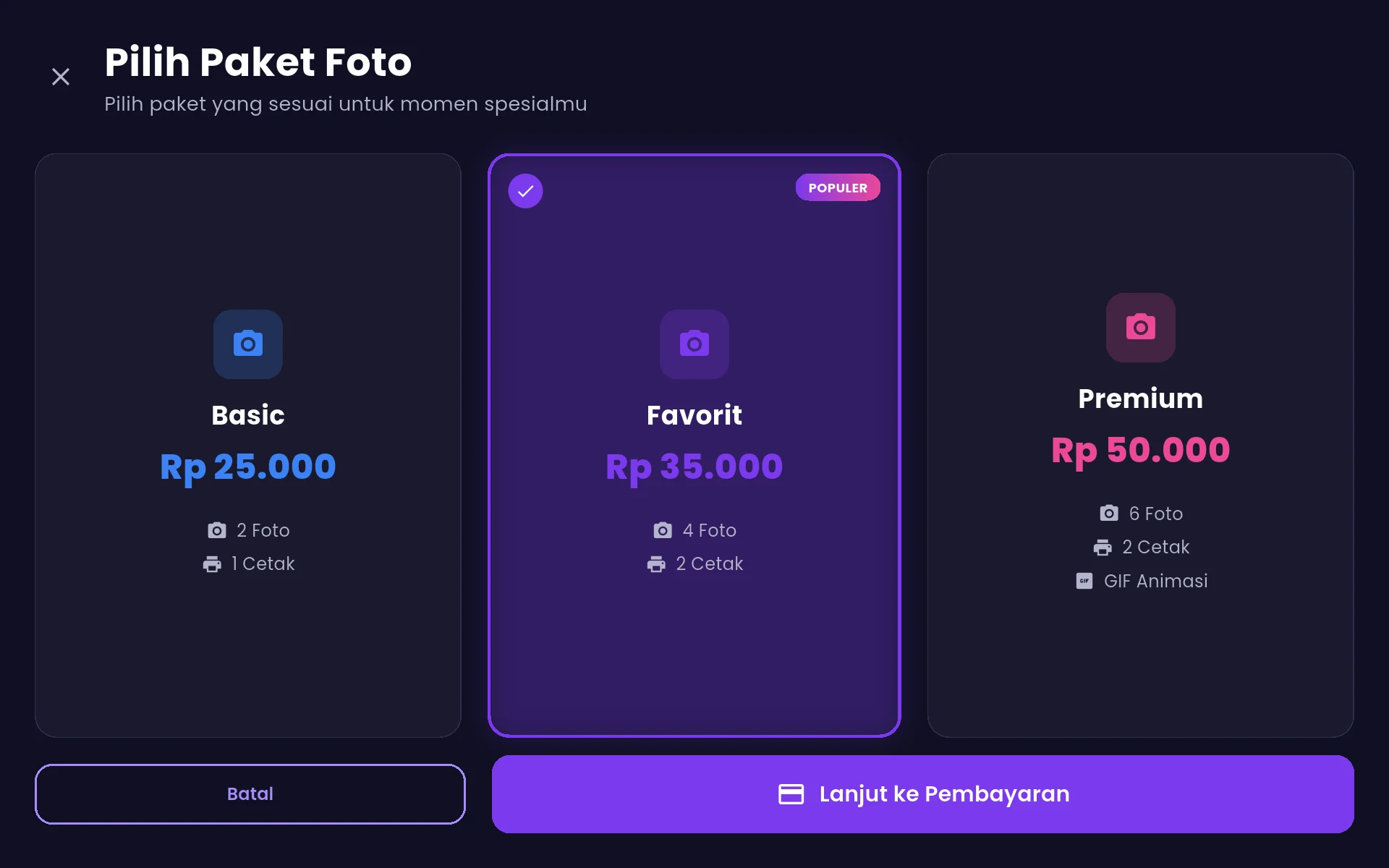 Tampilan PhotoboxPro: Pengunjung melayani dirinya sendiri dari layar sentuh.