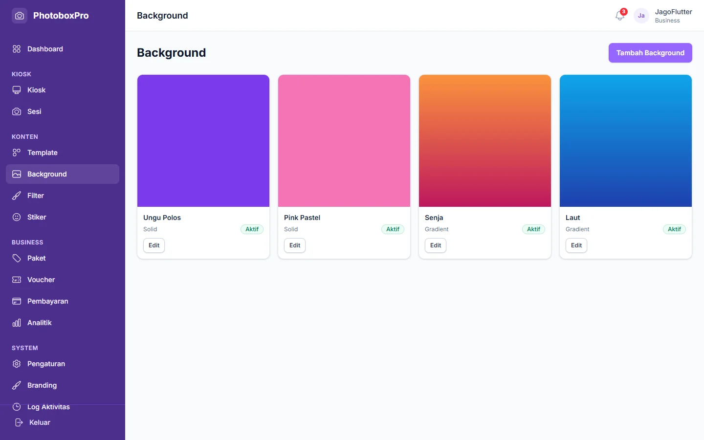PhotoboxPro — background, dashboard web