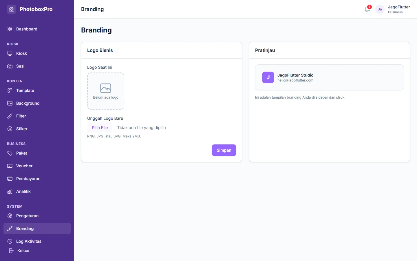 PhotoboxPro — branding, dashboard web