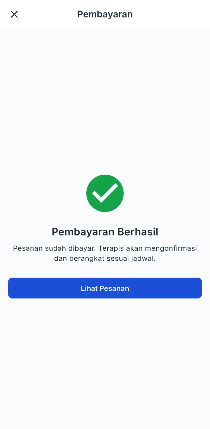 PijatKu — bayar berhasil, aplikasi HP