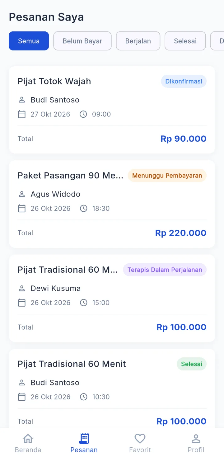 PijatKu — pesanan, aplikasi HP