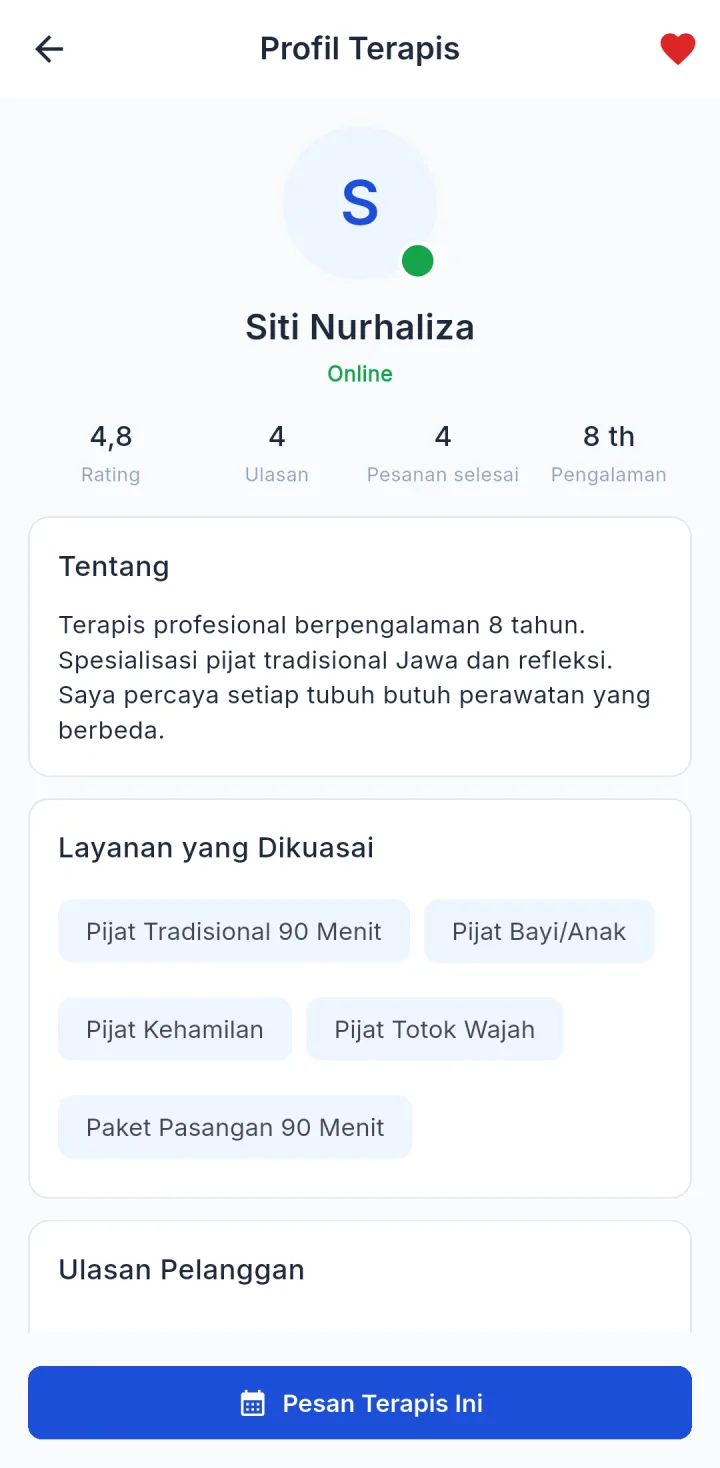 PijatKu — profil terapis, aplikasi HP