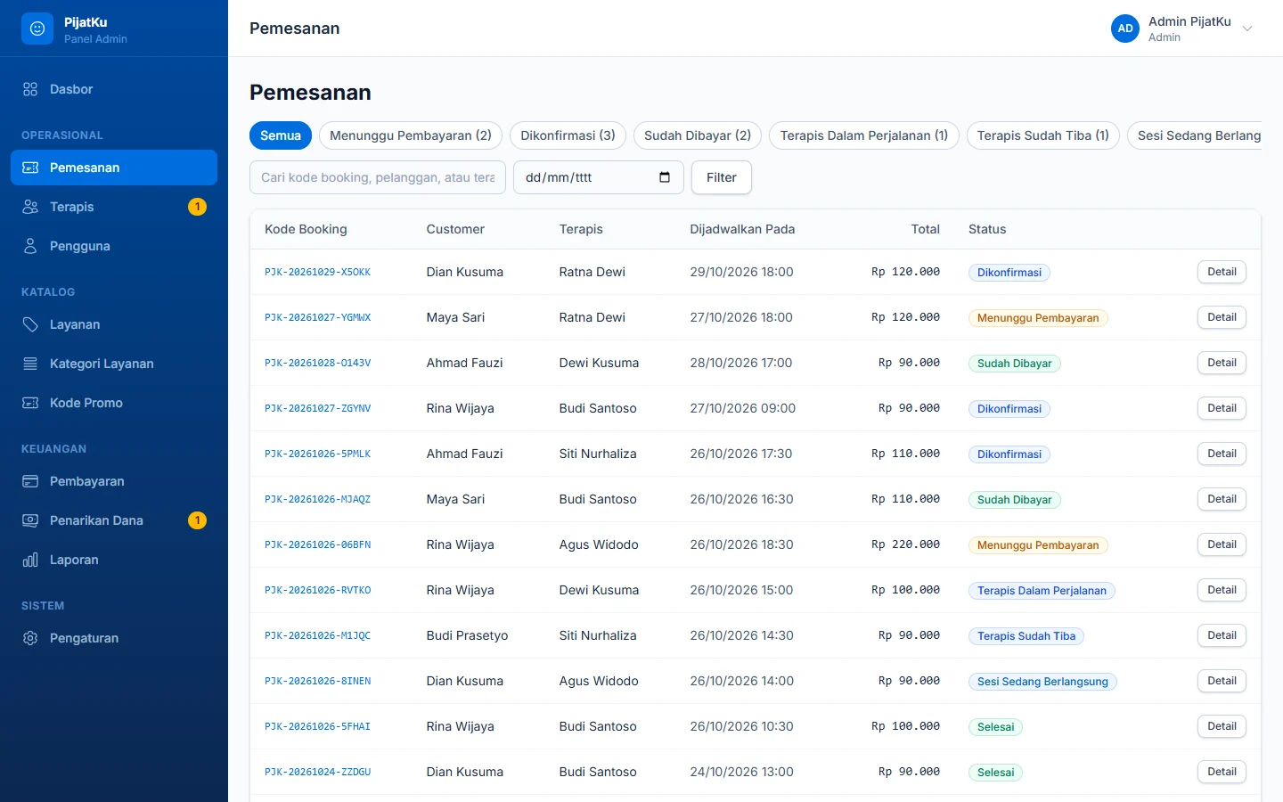 PijatKu — pemesanan, dashboard web