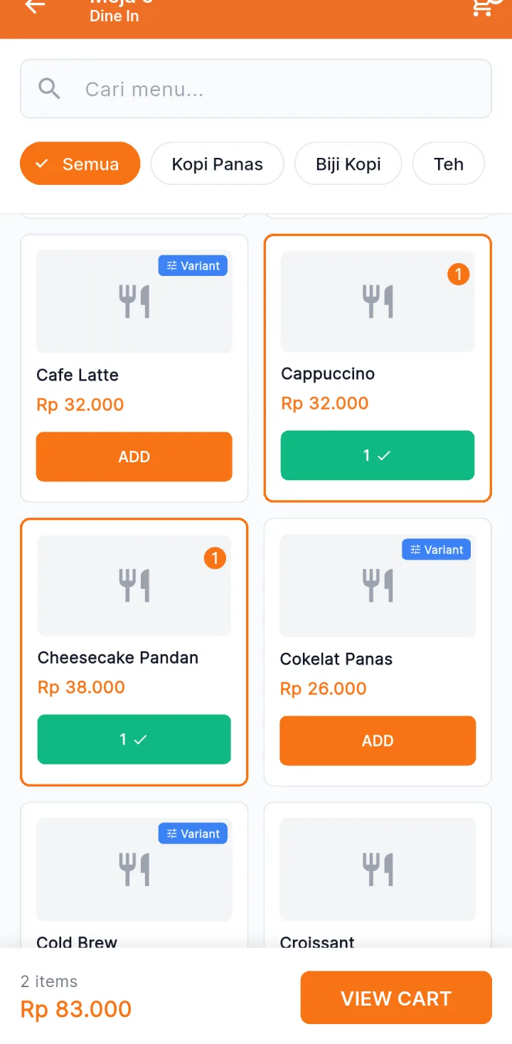 POS Resto & Kafe — waiter menu, aplikasi HP