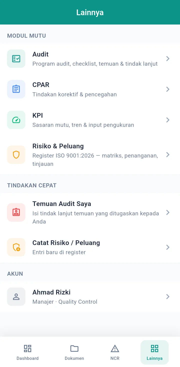 Sistem Mutu Pabrik — lainnya, aplikasi HP