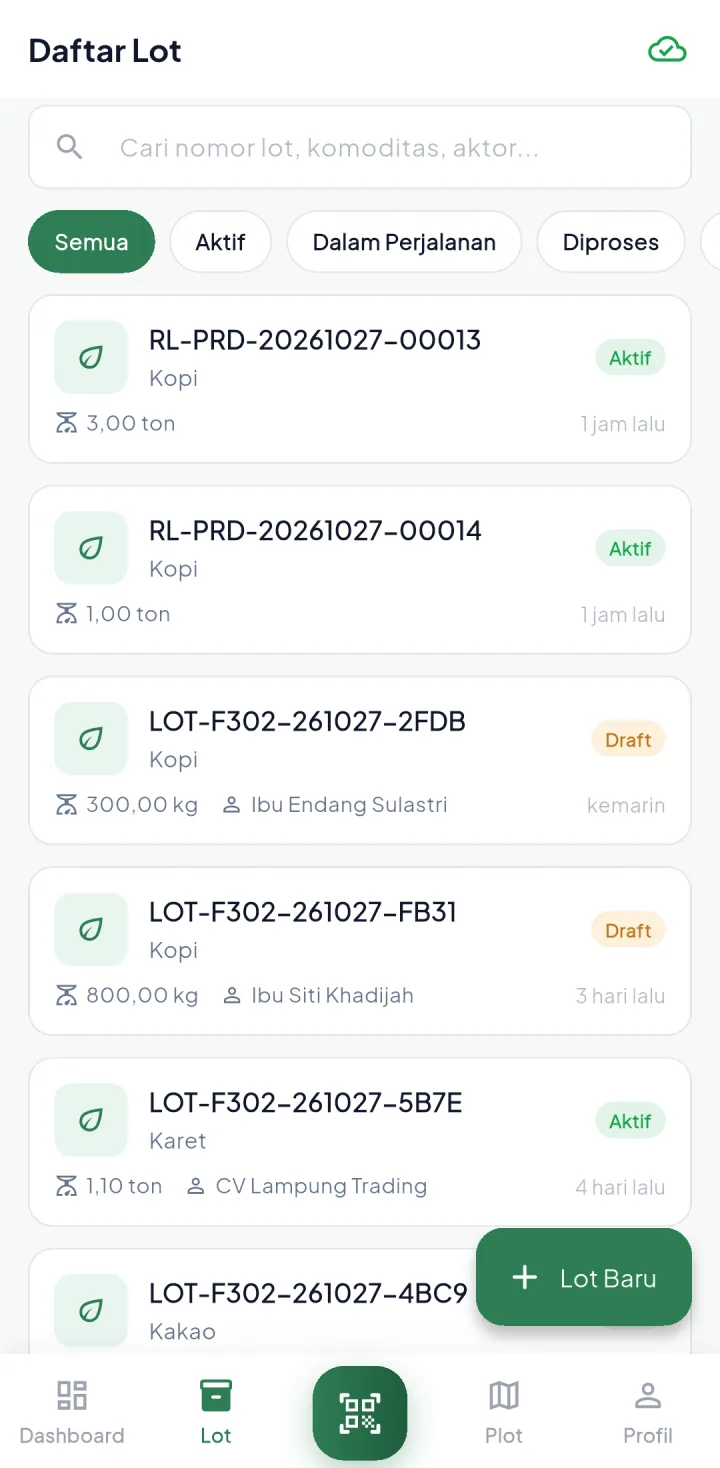 RimbaLink — daftar lot, aplikasi HP