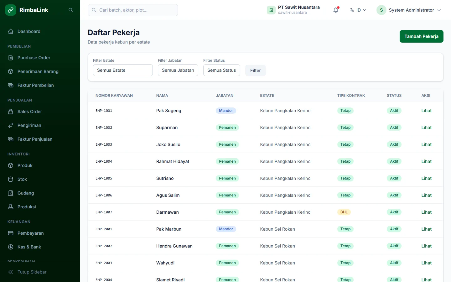 RimbaLink — pekerja, dashboard web