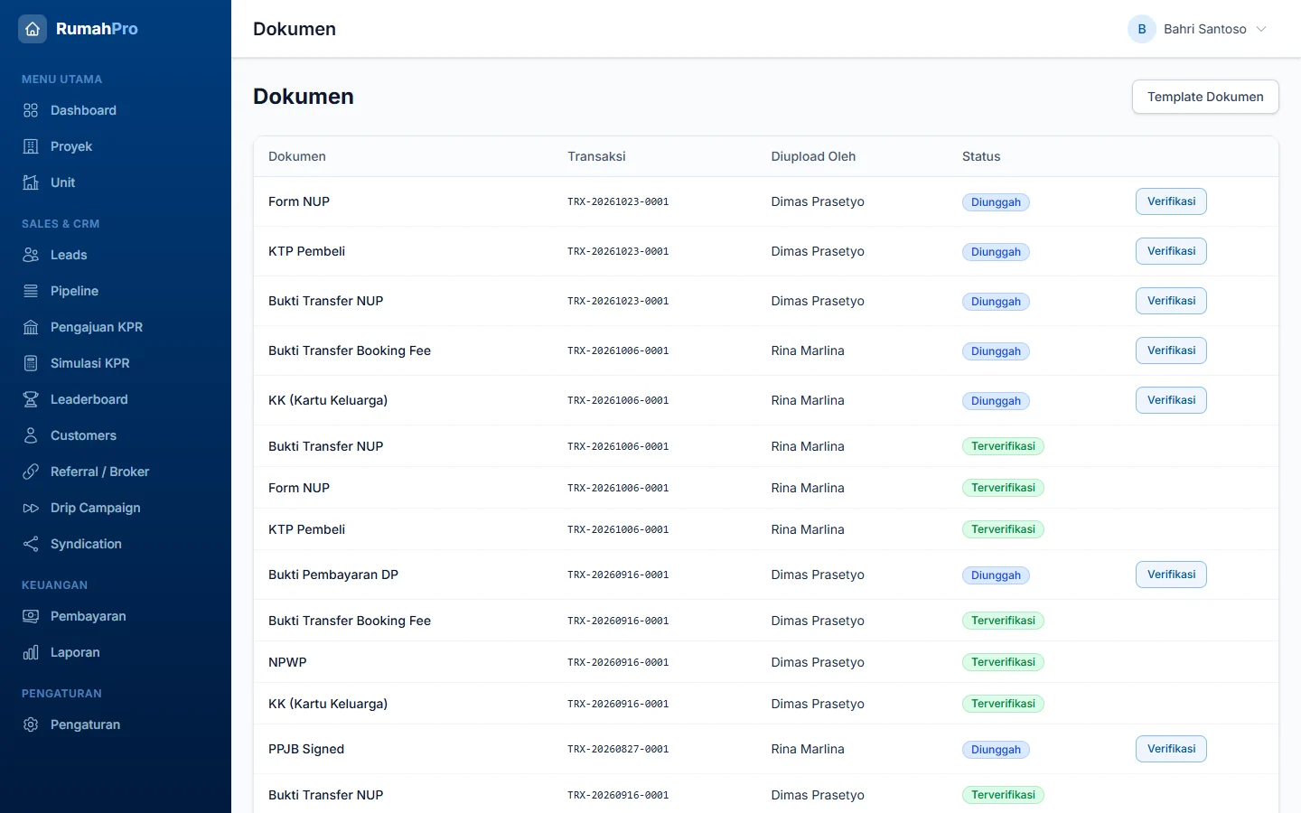 RumahPro — dokumen, dashboard web