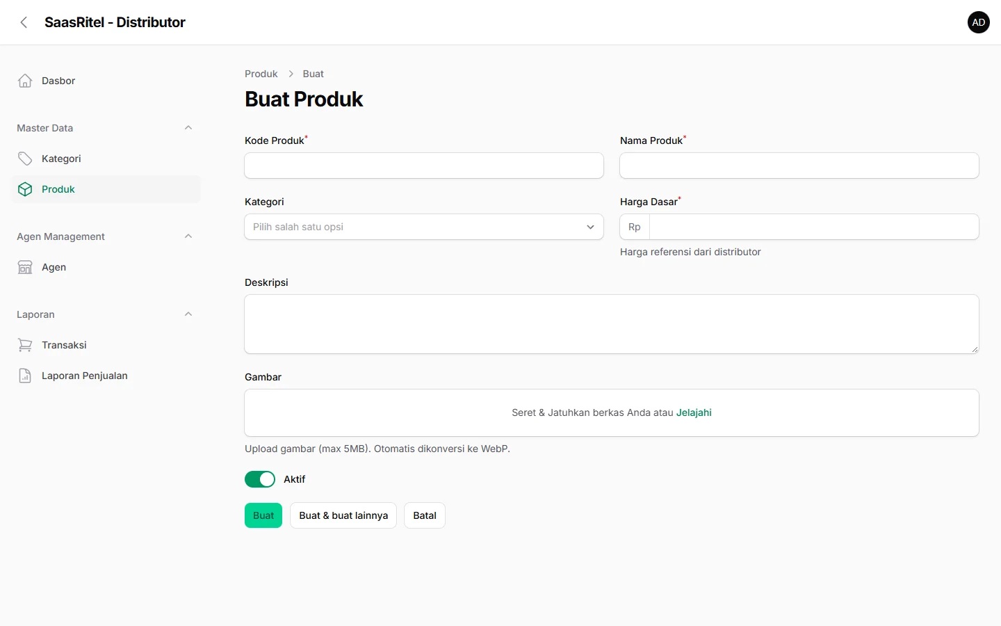 POS Distributor & Agen — produk baru, dashboard web