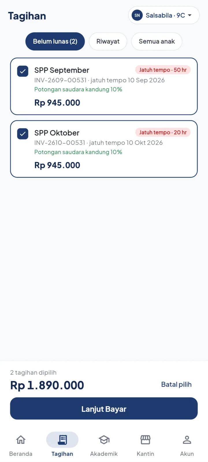 SIMSekolah — hp ortu tagihan