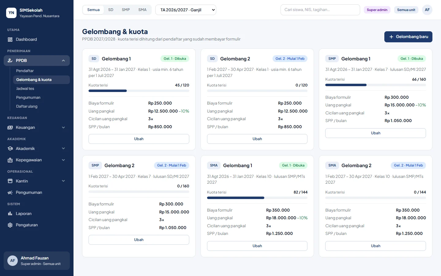 SIMSekolah — ppdb gelombang, dashboard web