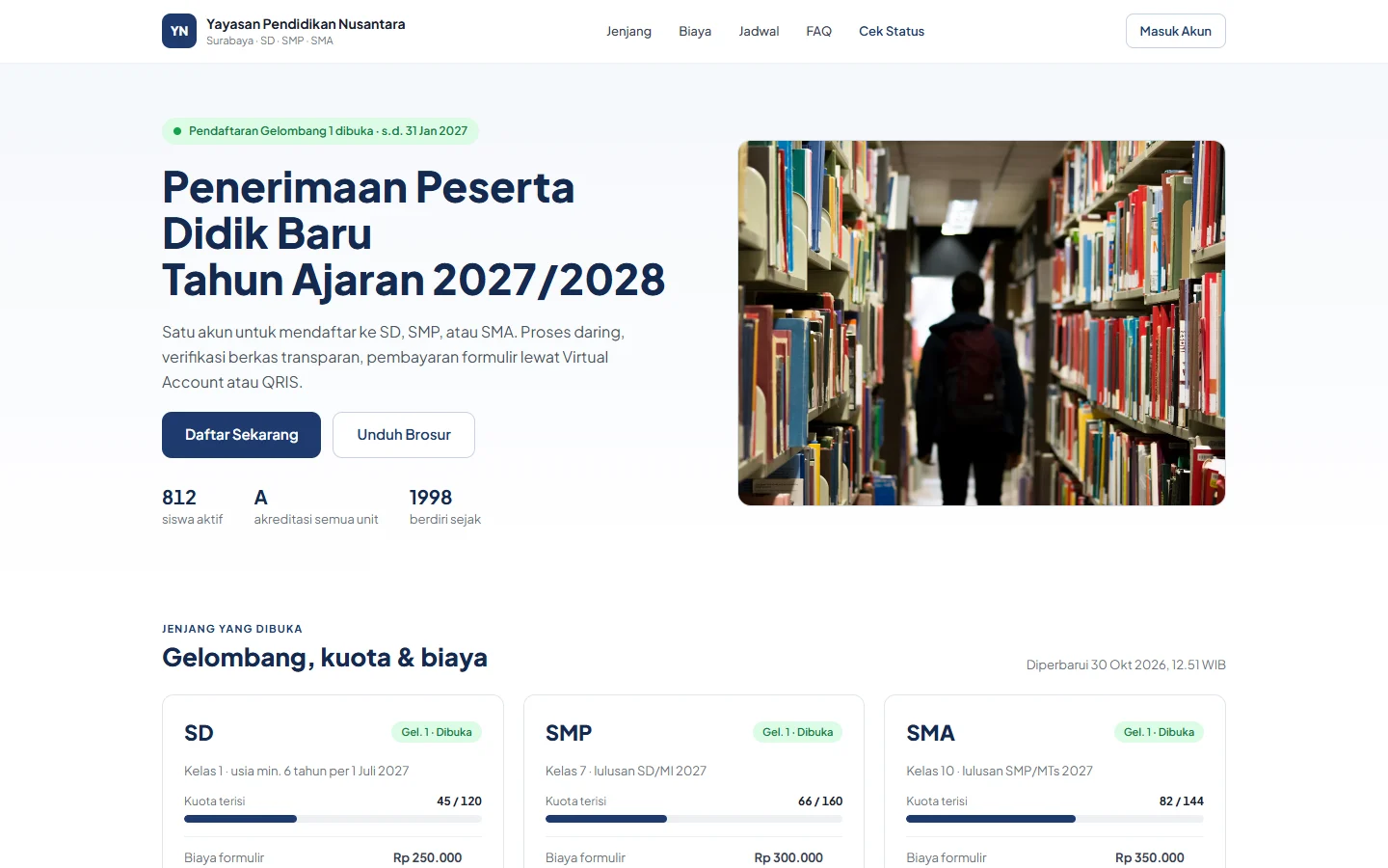 Tampilan SIMSekolah: Daftar, bayar formulir, dan pantau status tanpa datang ke sekolah.