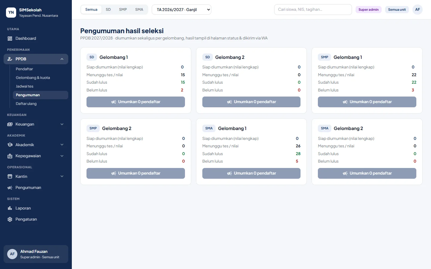 SIMSekolah — ppdb pengumuman, dashboard web