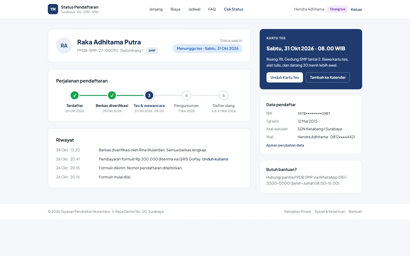 SIMSekolah — ppdb status, dashboard web