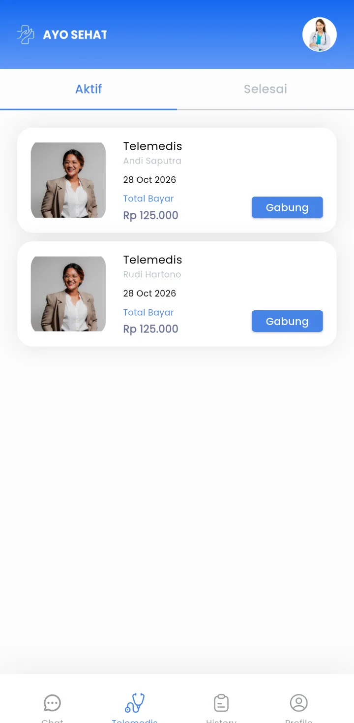 Tampilan Telemedis Klinik: Dokter hanya melihat pasien yang sudah membayar.