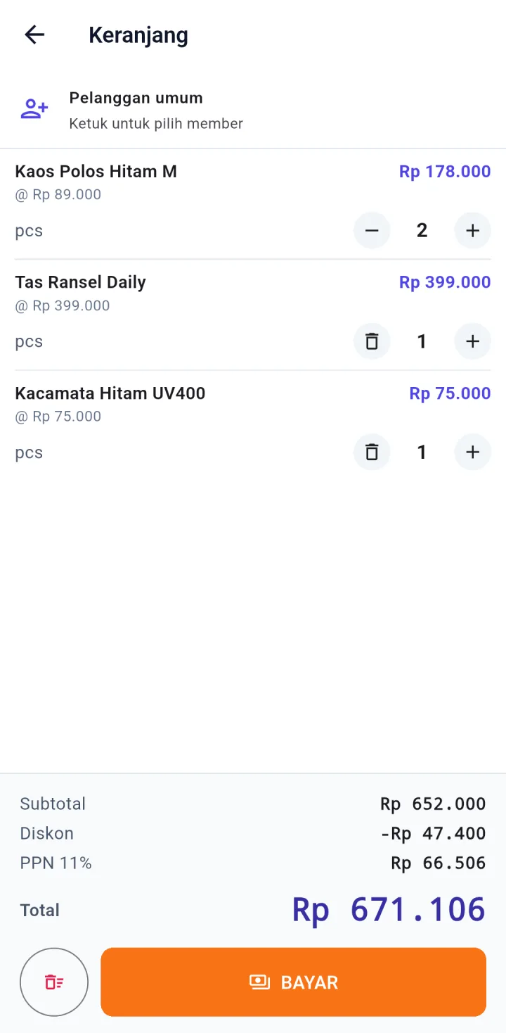 TokoPro — keranjang, aplikasi HP