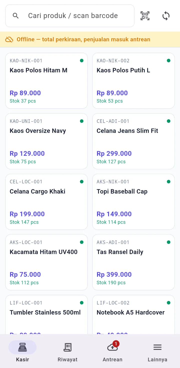 Tampilan TokoPro: Internet putus, kasir tetap melayani.