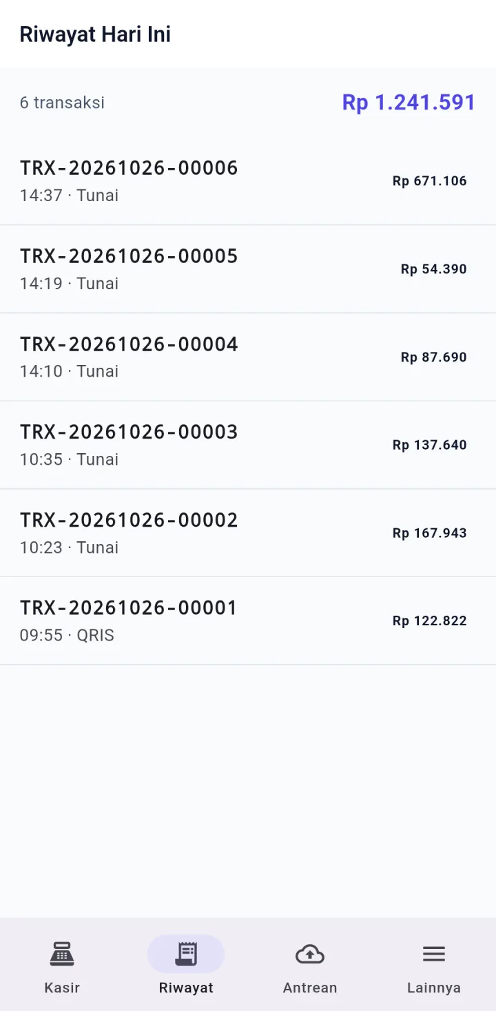 TokoPro — riwayat, aplikasi HP