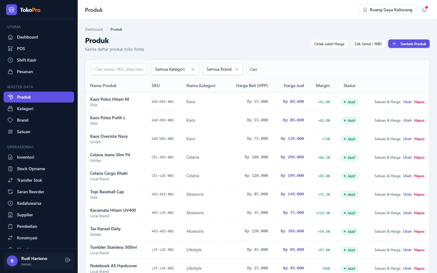 TokoPro — produk, dashboard web
