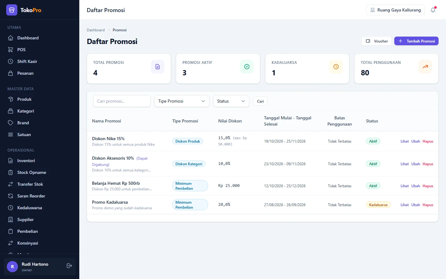 TokoPro — promo, dashboard web