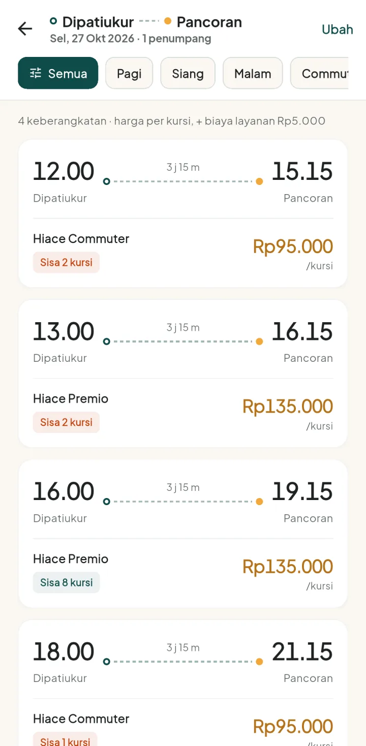 Tampilan TravelPro: Penumpang memilih kursinya sendiri.
