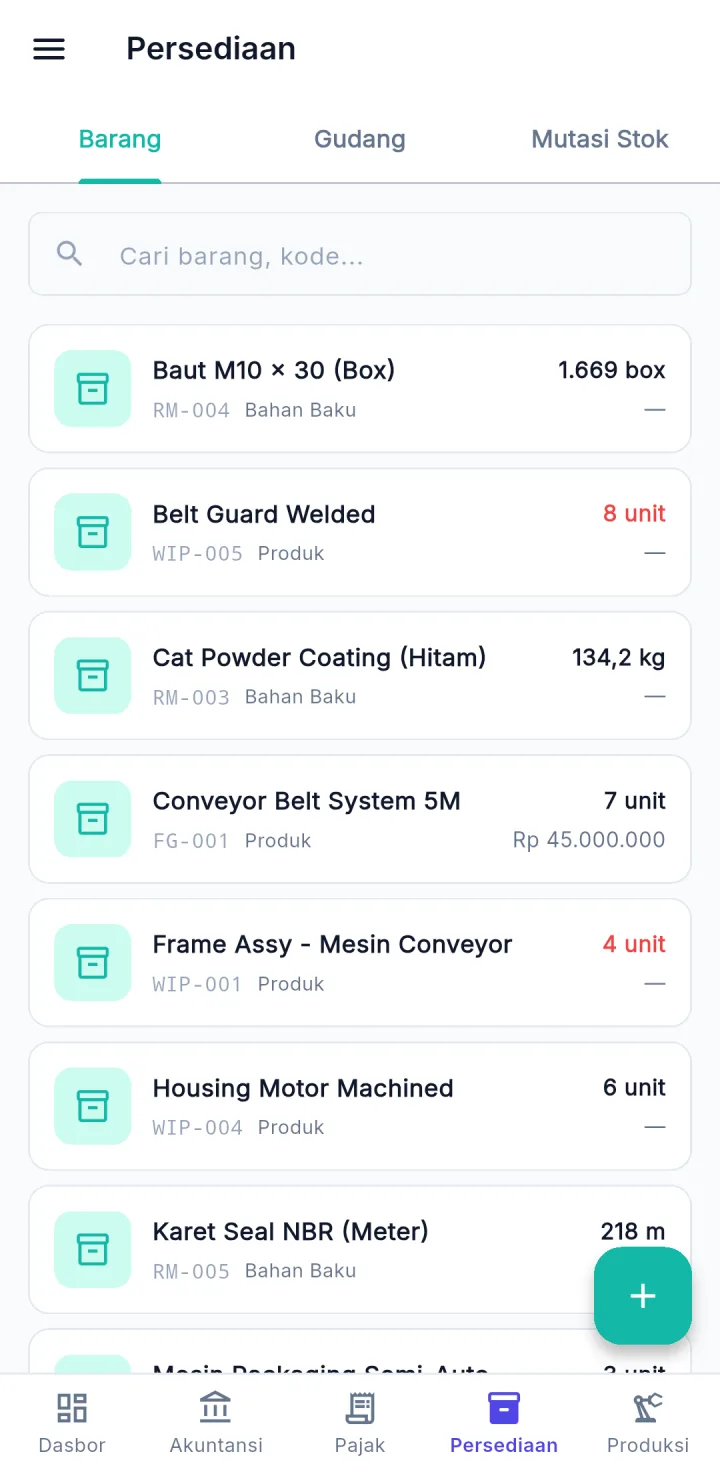 UltimaERP — persediaan, aplikasi HP