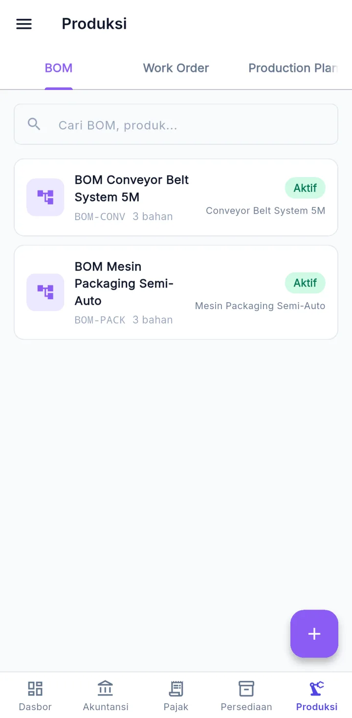 Tampilan UltimaERP: Stok bahan baku yang menipis terlihat sebelum produksi.