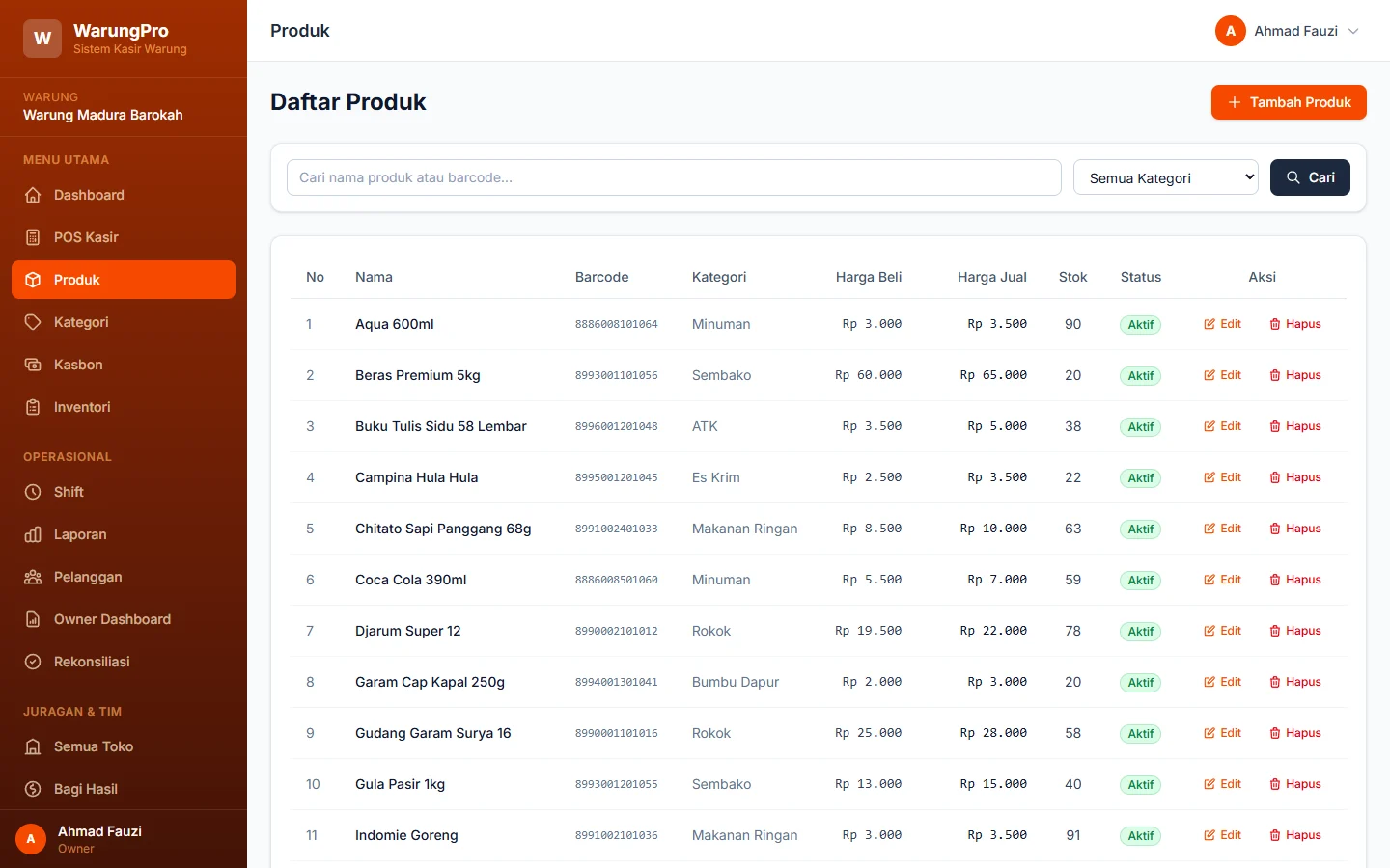 WarungPro — produk, dashboard web