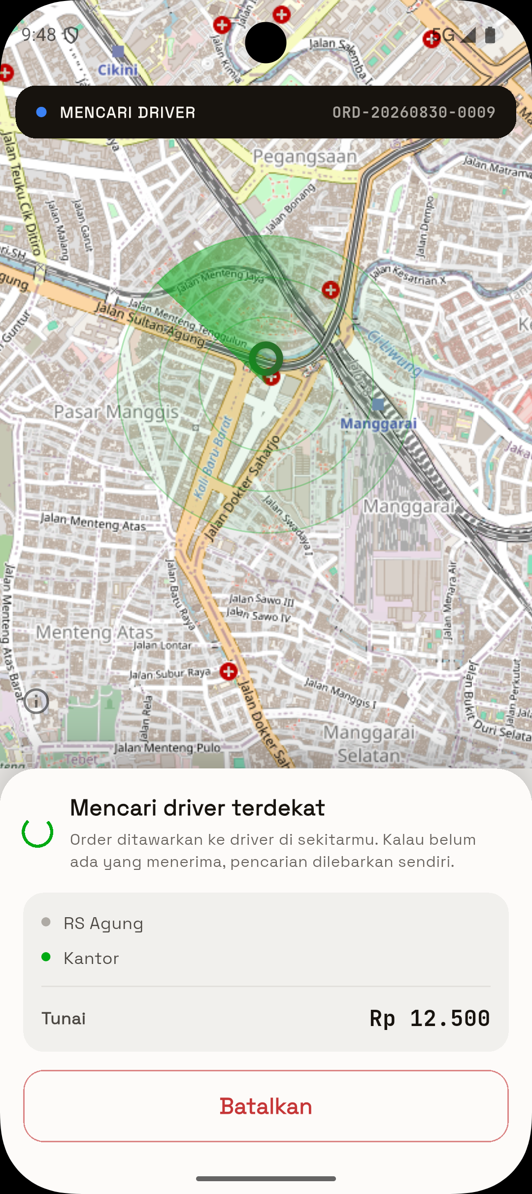 Mencari driver terdekat, radius melebar sendiri