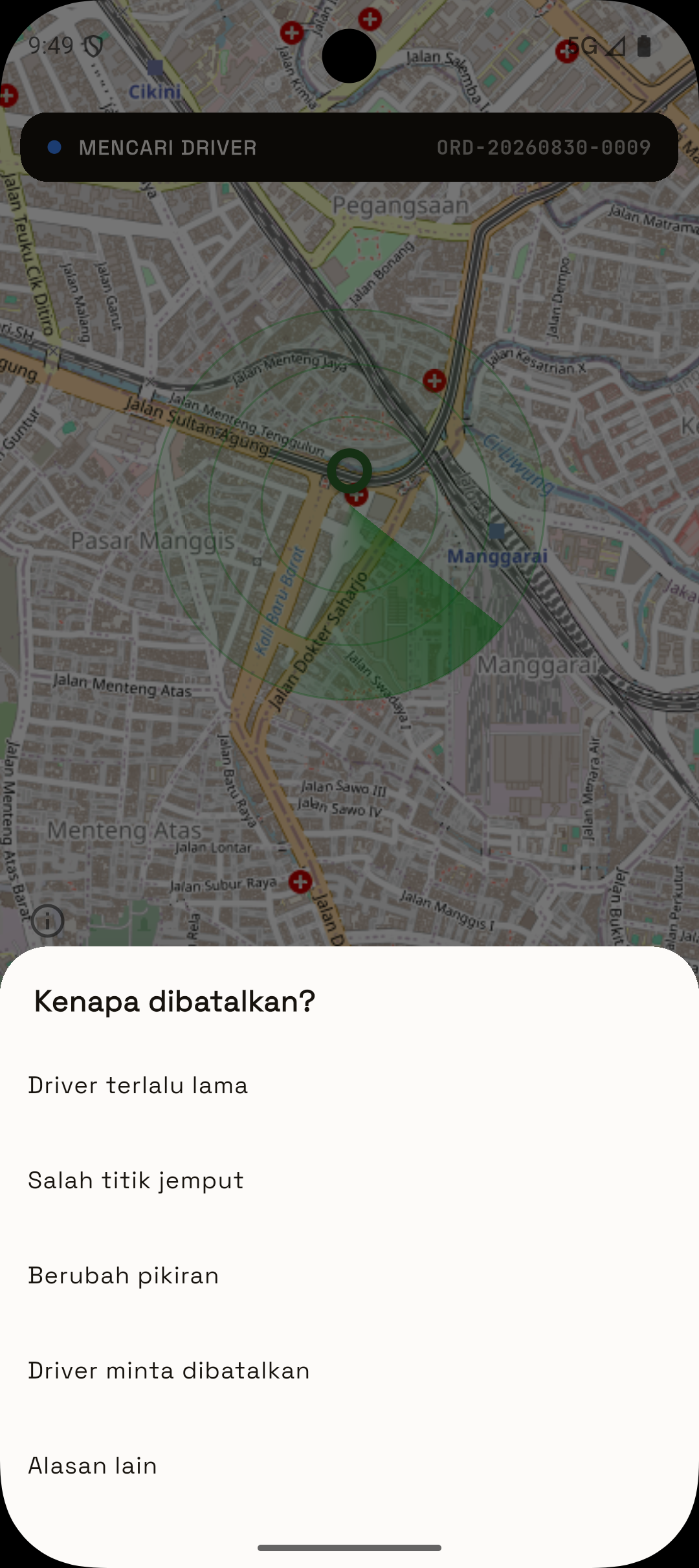 Pembatalan order dengan alasan