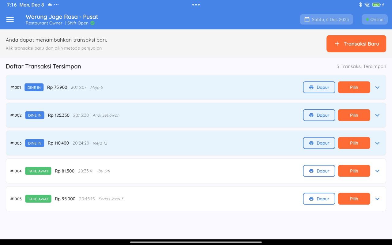 Dashboard Aplikasi Kasir