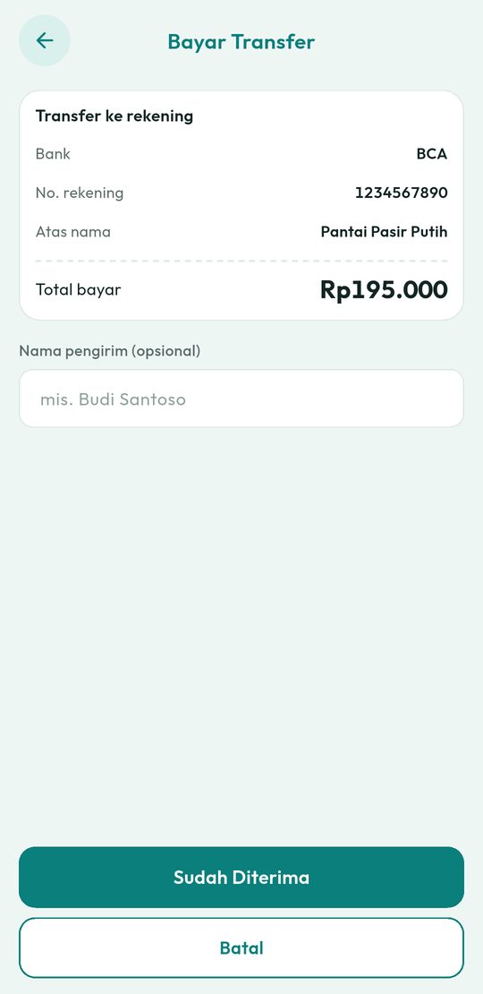Bayar transfer ke rekening tempat wisata