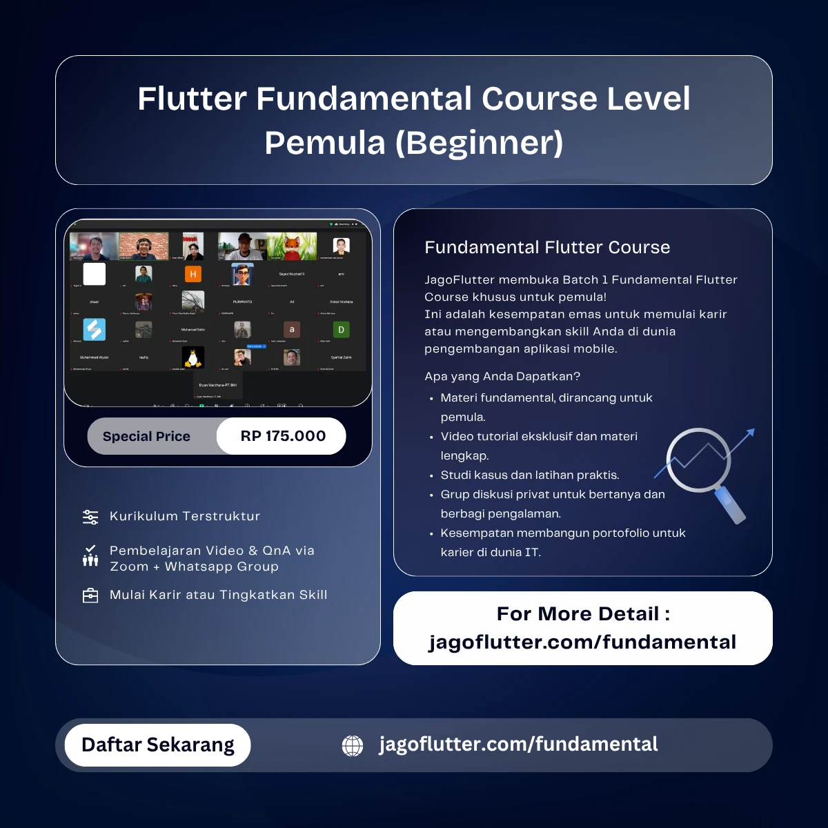 Flutter Fundamental Course — 6 Sesi Live Zoom (Bahasa Dart, Widget, Navigation, REST API)