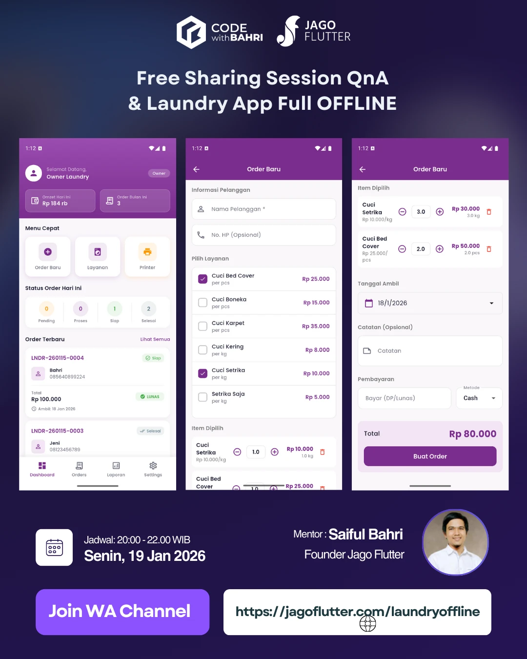 Free Laundry App FULL OFFLINE (Tidak Perlu Internet) dengan Flutter & SQFLite